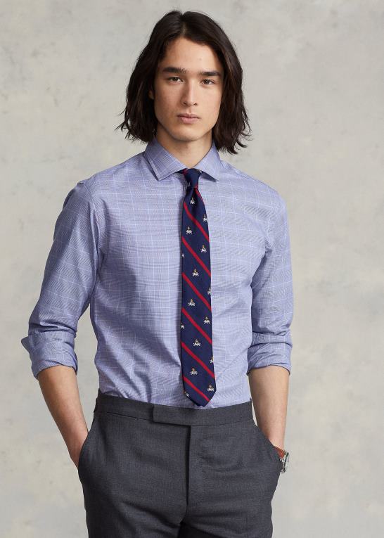 5089 havblå/hvid Mænd Ralph Lauren skræddersyet glen plaid twill skjorte Z426B836
