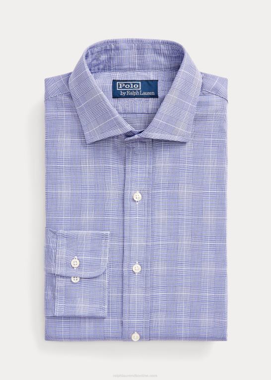 5089 havblå/hvid Mænd Ralph Lauren skræddersyet glen plaid twill skjorte Z426B836