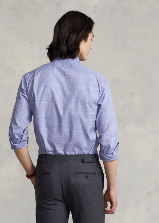 5089 havblå/hvid Mænd Ralph Lauren skræddersyet glen plaid twill skjorte Z426B836