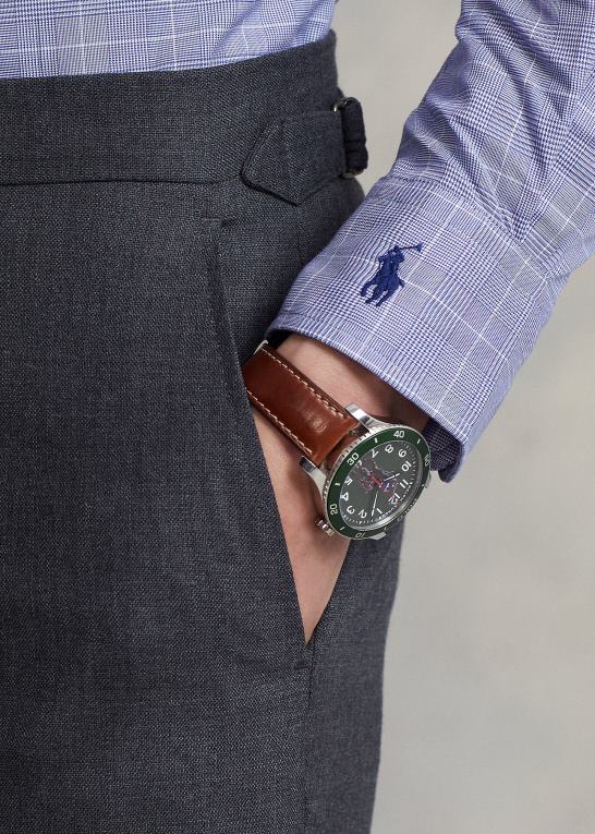 5089 havblå/hvid Mænd Ralph Lauren skræddersyet glen plaid twill skjorte Z426B836