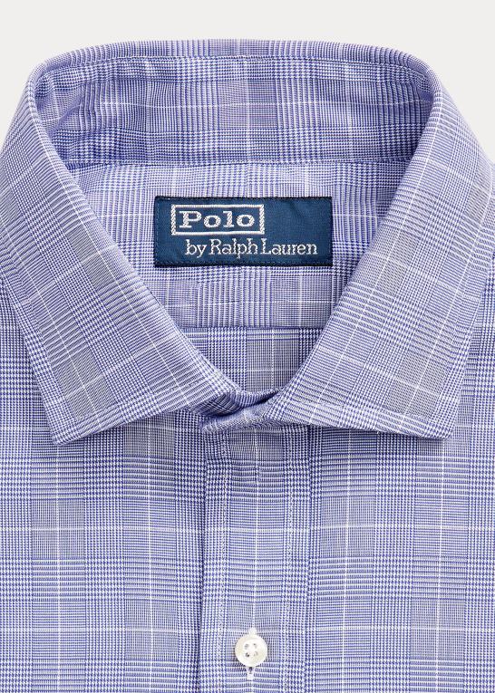 5089 havblå/hvid Mænd Ralph Lauren skræddersyet glen plaid twill skjorte Z426B836