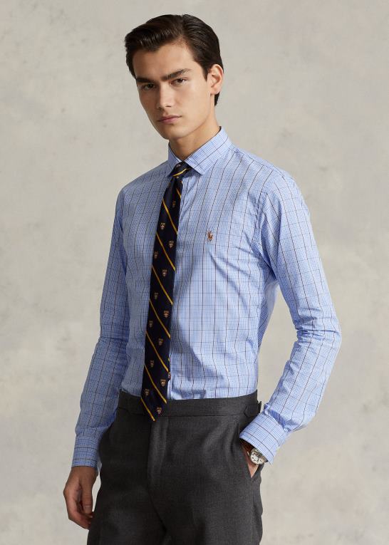 5497 blå/hvid multi Mænd Ralph Lauren slim fit plaid præstationsskjorte Z426B1260