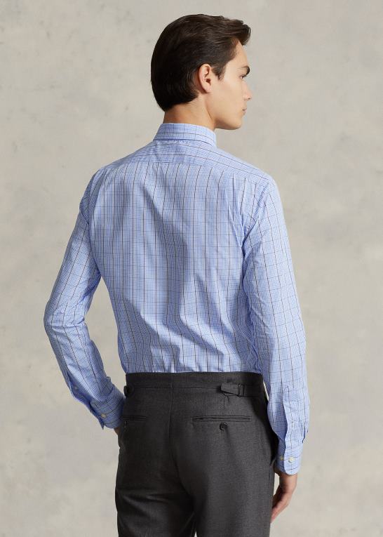 5497 blå/hvid multi Mænd Ralph Lauren slim fit plaid præstationsskjorte Z426B1260