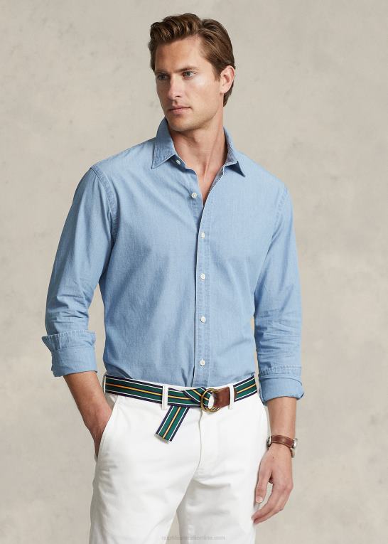 Nimes blå/hvid Mænd Ralph Lauren custom fit indigo chambray skjorte Z426B8649