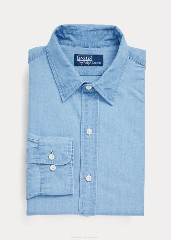 Nimes blå/hvid Mænd Ralph Lauren custom fit indigo chambray skjorte Z426B8649