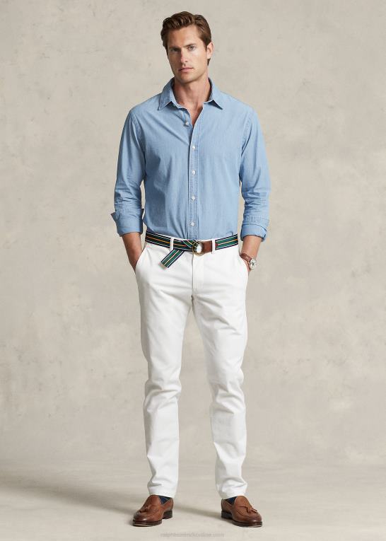 Nimes blå/hvid Mænd Ralph Lauren custom fit indigo chambray skjorte Z426B8649