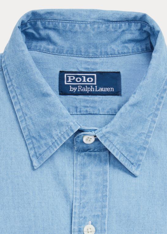 Nimes blå/hvid Mænd Ralph Lauren custom fit indigo chambray skjorte Z426B8649