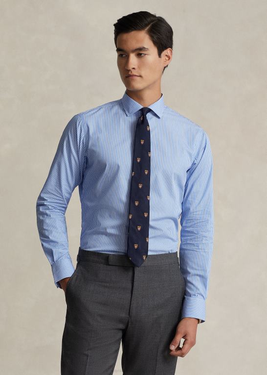 azurblå/hvid Mænd Ralph Lauren stribet let pleje stretch poplin skjorte - alle passer Z426B448