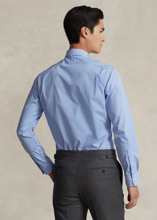 azurblå/hvid Mænd Ralph Lauren stribet let pleje stretch poplin skjorte - alle passer Z426B448