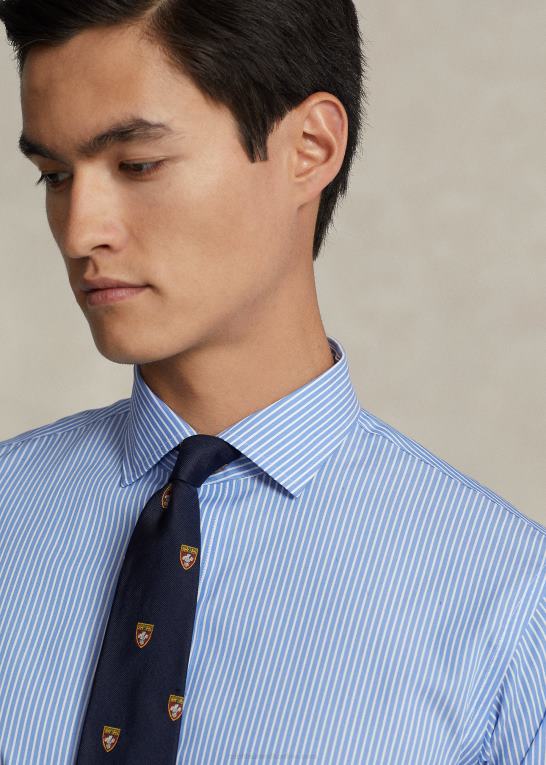 azurblå/hvid Mænd Ralph Lauren stribet let pleje stretch poplin skjorte - alle passer Z426B448