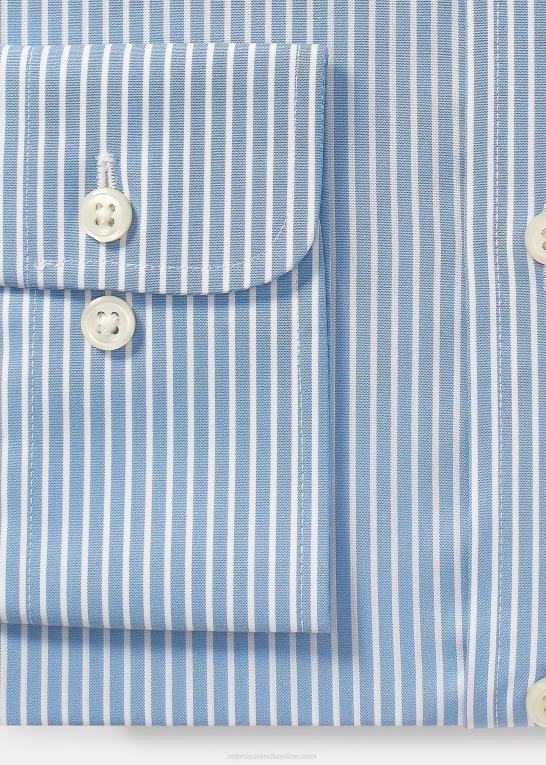 azurblå/hvid Mænd Ralph Lauren stribet let pleje stretch poplin skjorte - alle passer Z426B448