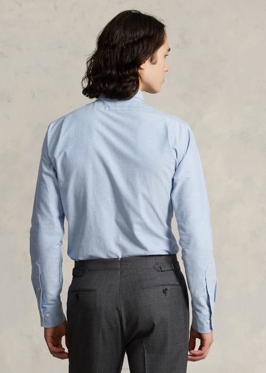 blå Mænd Ralph Lauren custom fit monogram oxford skjorte Z426B110