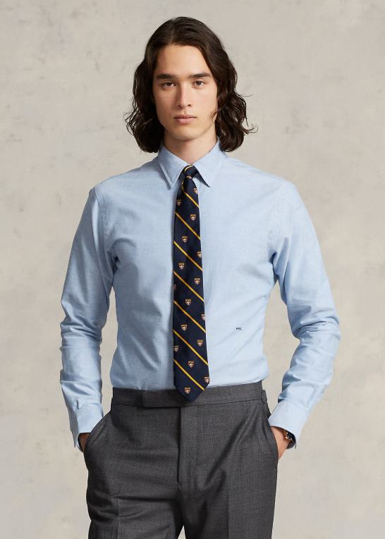 blå Mænd Ralph Lauren custom fit monogram oxford skjorte Z426B110