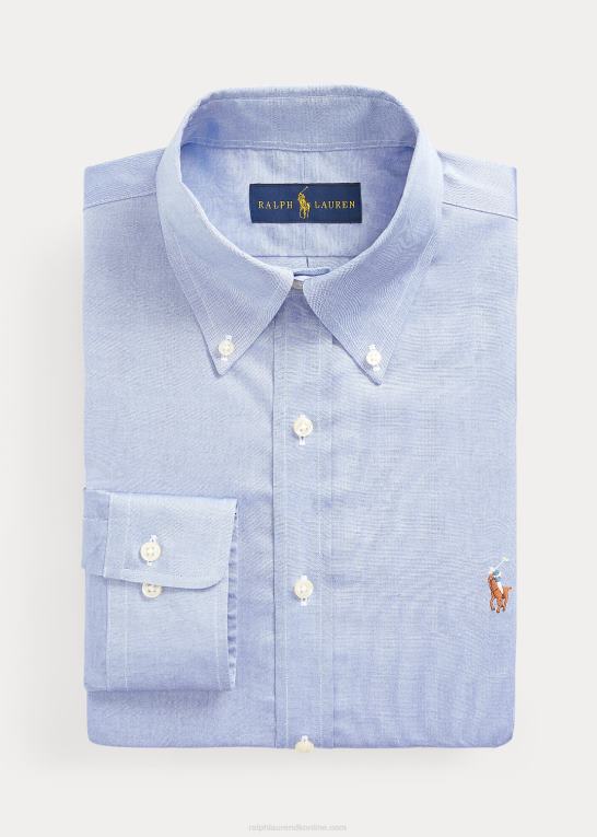 blå/hvid Mænd Ralph Lauren let pleje oxford skjorte i slim pasform Z426B1042