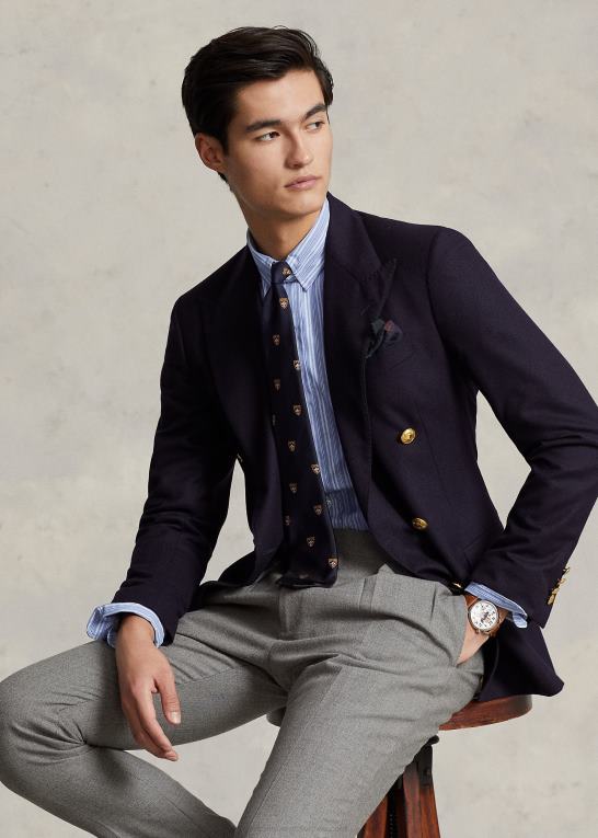 falder blå/hvid Mænd Ralph Lauren skræddersyet skjorte med stribet krave i pasform Z426B1196