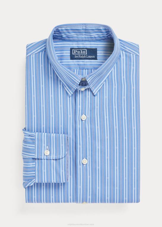 falder blå/hvid Mænd Ralph Lauren skræddersyet skjorte med stribet krave i pasform Z426B1196
