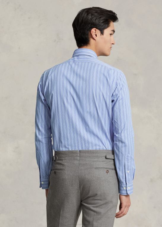 falder blå/hvid Mænd Ralph Lauren skræddersyet skjorte med stribet krave i pasform Z426B1196