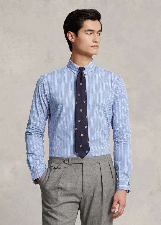 falder blå/hvid Mænd Ralph Lauren skræddersyet skjorte med stribet krave i pasform Z426B1196