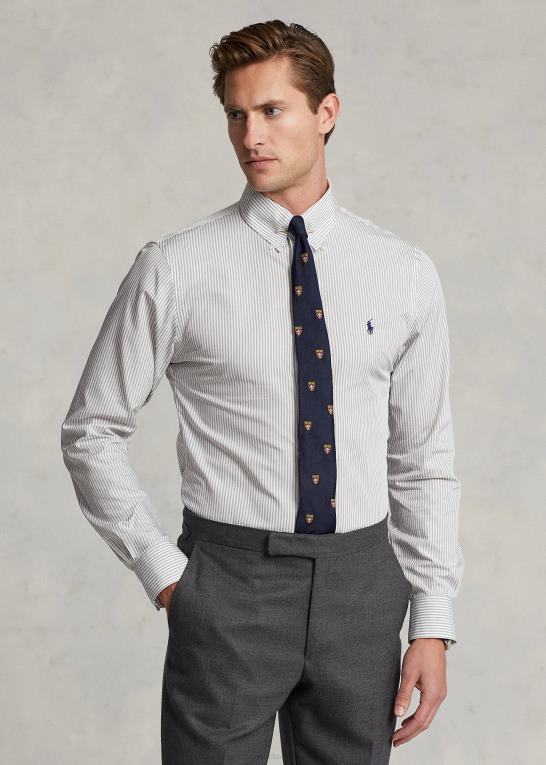 grå tåge Mænd Ralph Lauren slim fit stribet poplinskjorte Z426B381