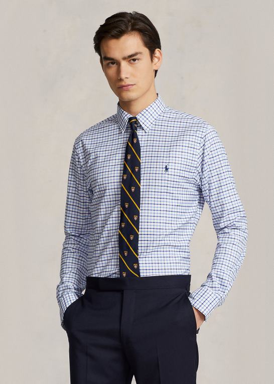 hvid/blå multi Mænd Ralph Lauren custom fit plaid oxford skjorte Z426B1189