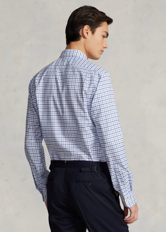 hvid/blå multi Mænd Ralph Lauren custom fit plaid oxford skjorte Z426B1189
