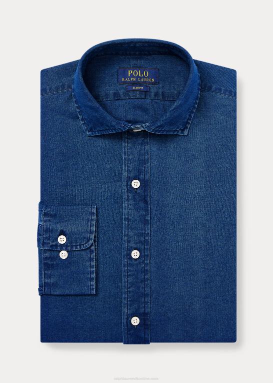 indigo Mænd Ralph Lauren slim fit twill skjorte Z426B795