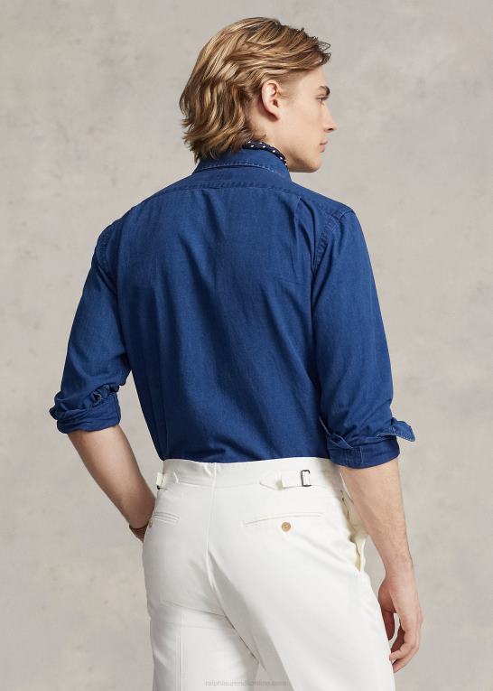 indigo Mænd Ralph Lauren slim fit twill skjorte Z426B795