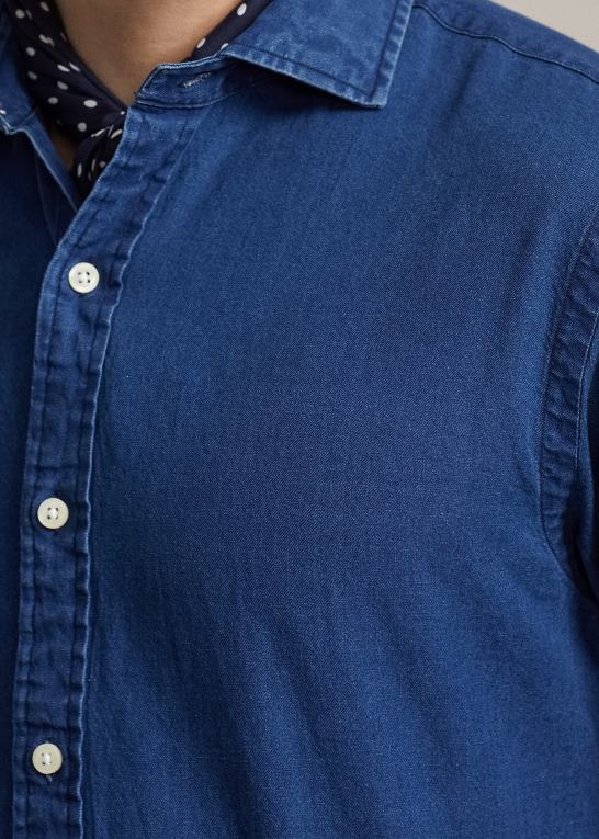 indigo Mænd Ralph Lauren slim fit twill skjorte Z426B795