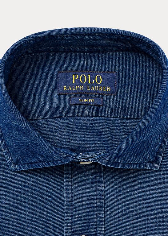 indigo Mænd Ralph Lauren slim fit twill skjorte Z426B795