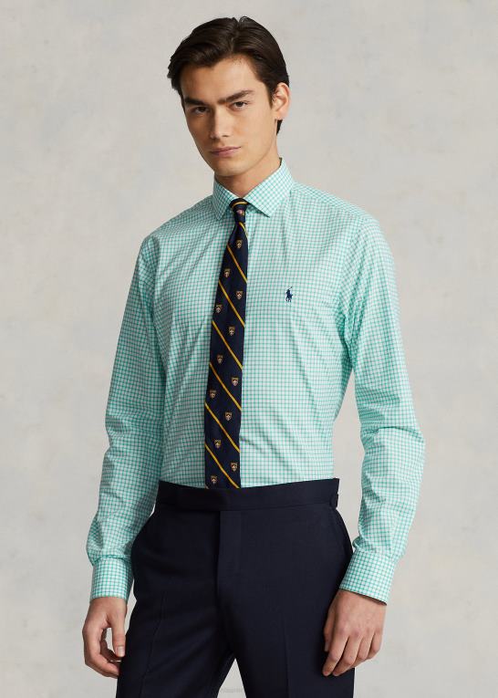 key west grøn/hvid Mænd Ralph Lauren ternet poplinskjorte i slim pasform Z426B742