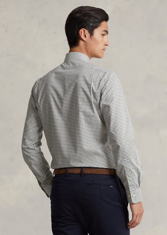 klassisk trist/hvid Mænd Ralph Lauren skræddersyet ternet poplinskjorte Z426B786
