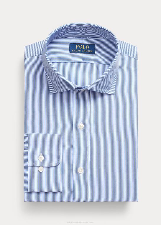 krystal blå/hvid Mænd Ralph Lauren stribet let pleje stretch poplin skjorte - alle passer Z426B1049