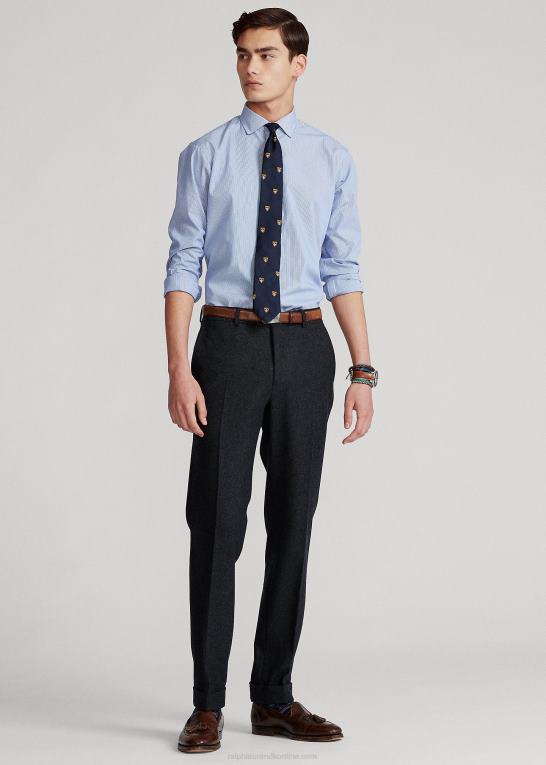 krystal blå/hvid Mænd Ralph Lauren stribet let pleje stretch poplin skjorte - alle passer Z426B1049