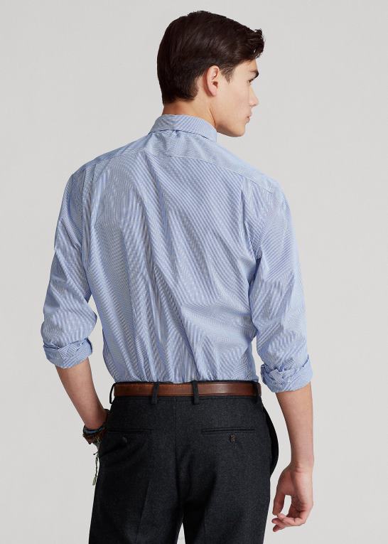 krystal blå/hvid Mænd Ralph Lauren stribet let pleje stretch poplin skjorte - alle passer Z426B1049
