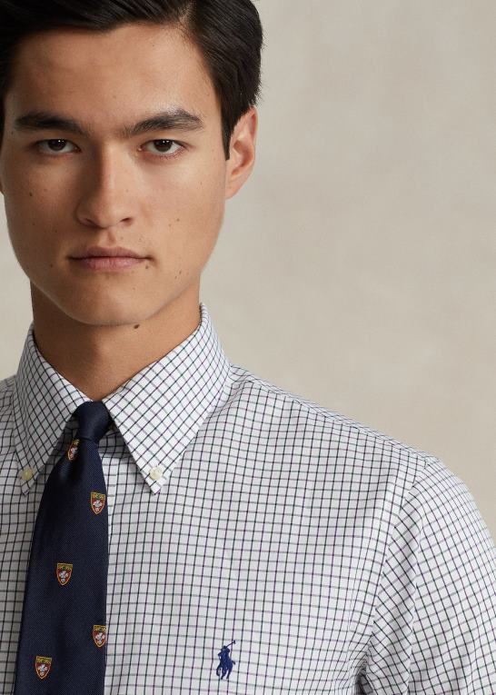lilla/hvid multi Mænd Ralph Lauren custom fit tattersall oxford skjorte Z426B1249