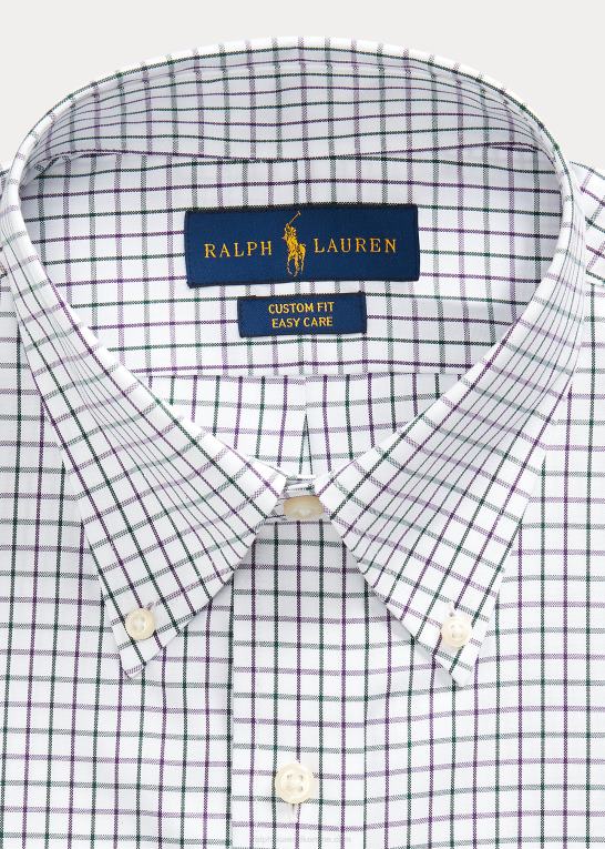 lilla/hvid multi Mænd Ralph Lauren custom fit tattersall oxford skjorte Z426B1249