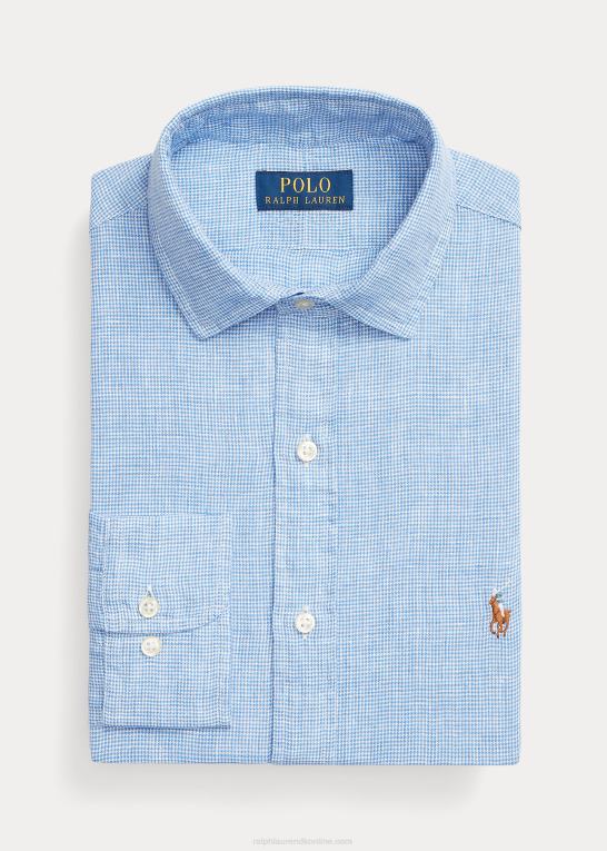 lyseblå Mænd Ralph Lauren skræddersyet linned skjorte Z426B1169