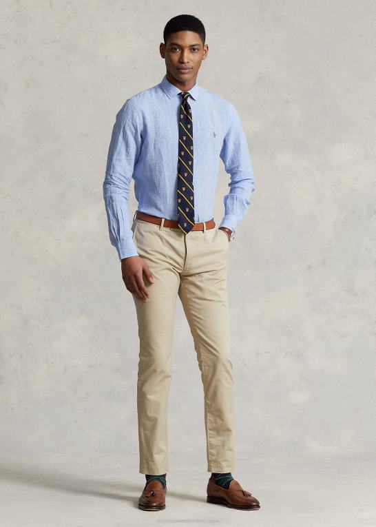 lyseblå Mænd Ralph Lauren skræddersyet linned skjorte Z426B1169