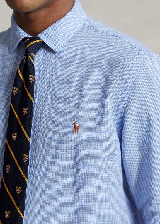 lyseblå Mænd Ralph Lauren skræddersyet linned skjorte Z426B1169