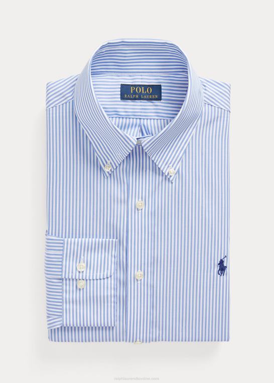 lyseblå/hvid Mænd Ralph Lauren slim fit stribet poplinskjorte Z426B379