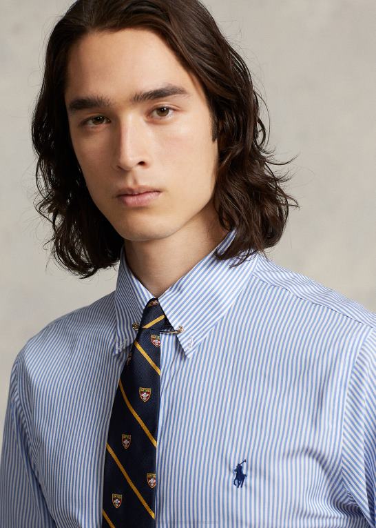 lyseblå/hvid Mænd Ralph Lauren slim fit stribet poplinskjorte Z426B379