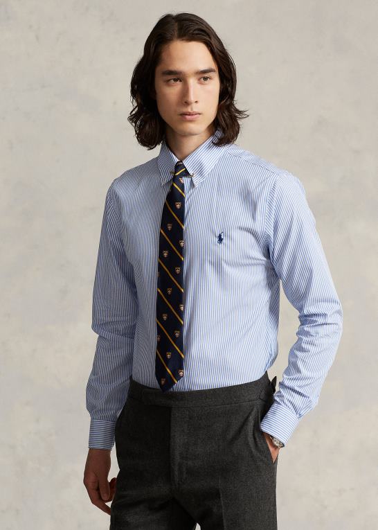 lyseblå/hvid Mænd Ralph Lauren slim fit stribet poplinskjorte Z426B379