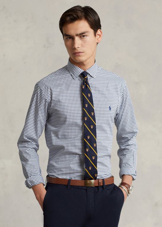 marineblå/hvid Mænd Ralph Lauren skræddersyet ternet poplinskjorte Z426B785