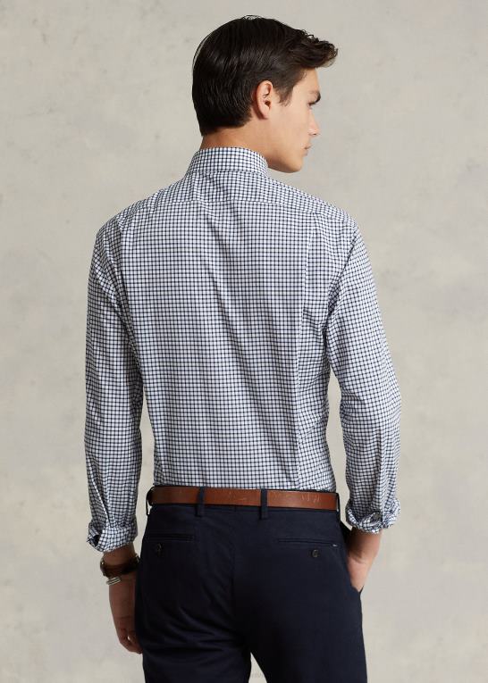 marineblå/hvid Mænd Ralph Lauren skræddersyet ternet poplinskjorte Z426B785