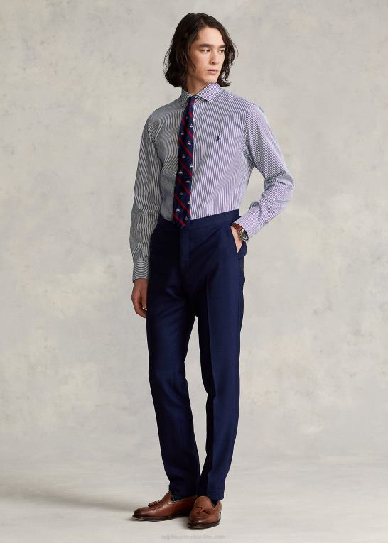 marineblå/hvid Mænd Ralph Lauren slim fit stribet poplinskjorte Z426B1088