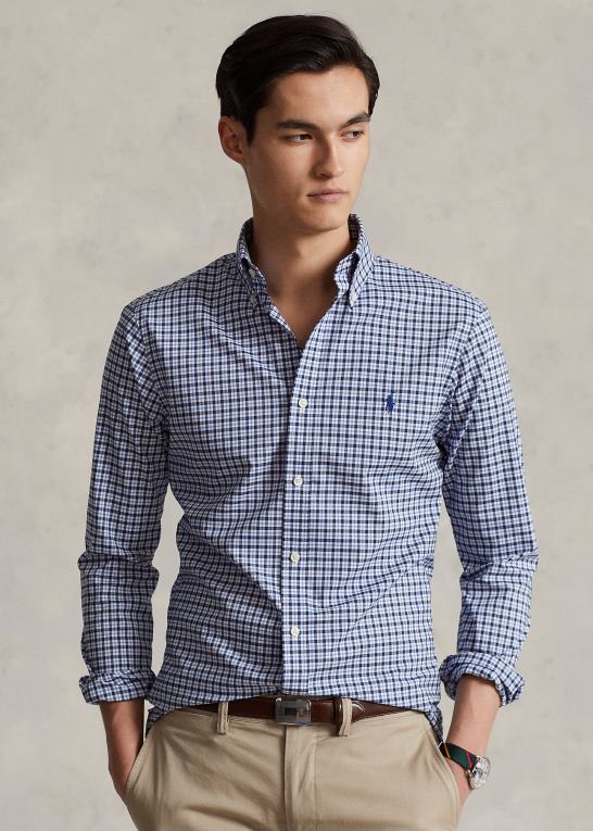 marineblå multi Mænd Ralph Lauren slim fit plaid poplinskjorte Z426B1141