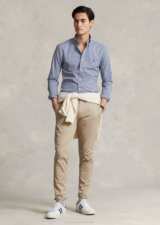 marineblå multi Mænd Ralph Lauren slim fit plaid poplinskjorte Z426B1141
