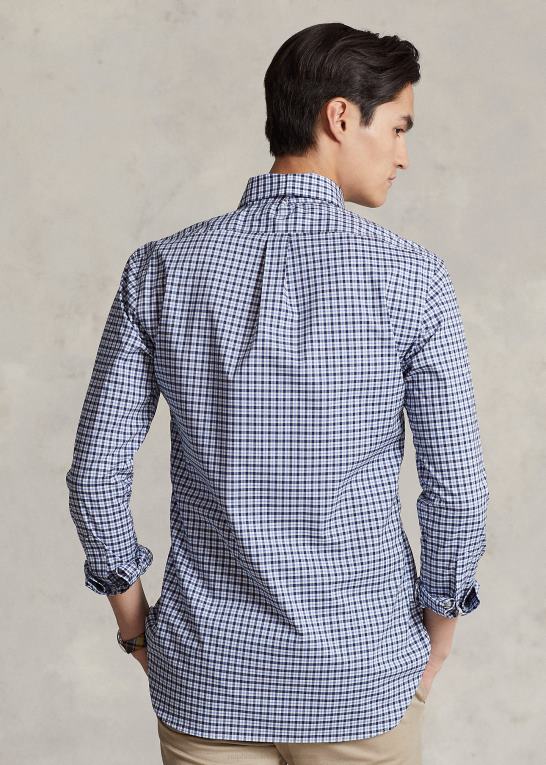 marineblå multi Mænd Ralph Lauren slim fit plaid poplinskjorte Z426B1141