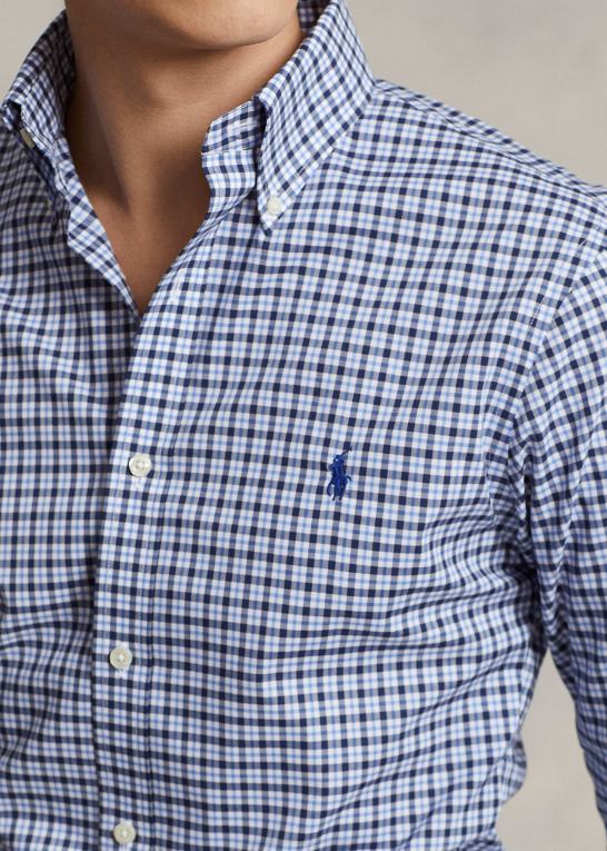marineblå multi Mænd Ralph Lauren slim fit plaid poplinskjorte Z426B1141