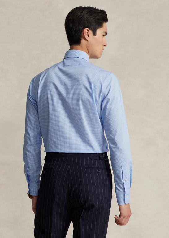 mini blå/hvid Mænd Ralph Lauren gingham let pleje stretch poplin skjorte - alle passer Z426B1033
